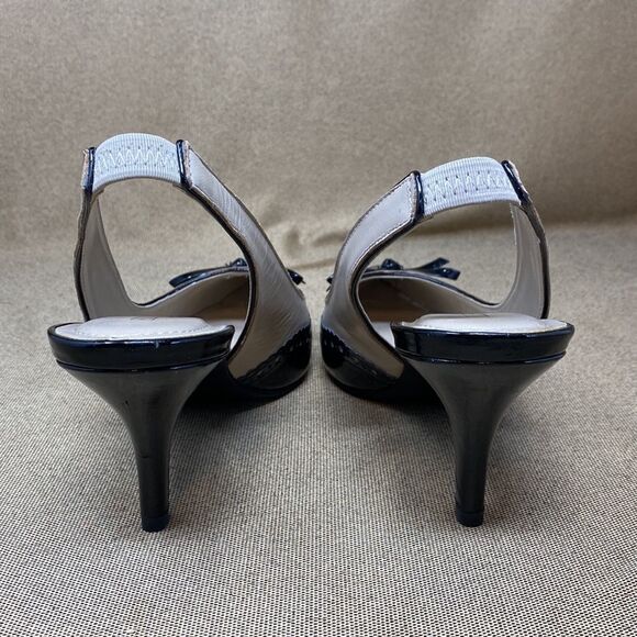 Ellen Tracy Bindy Black & Cream Leather Slingback Heels - Picture 5 of 10